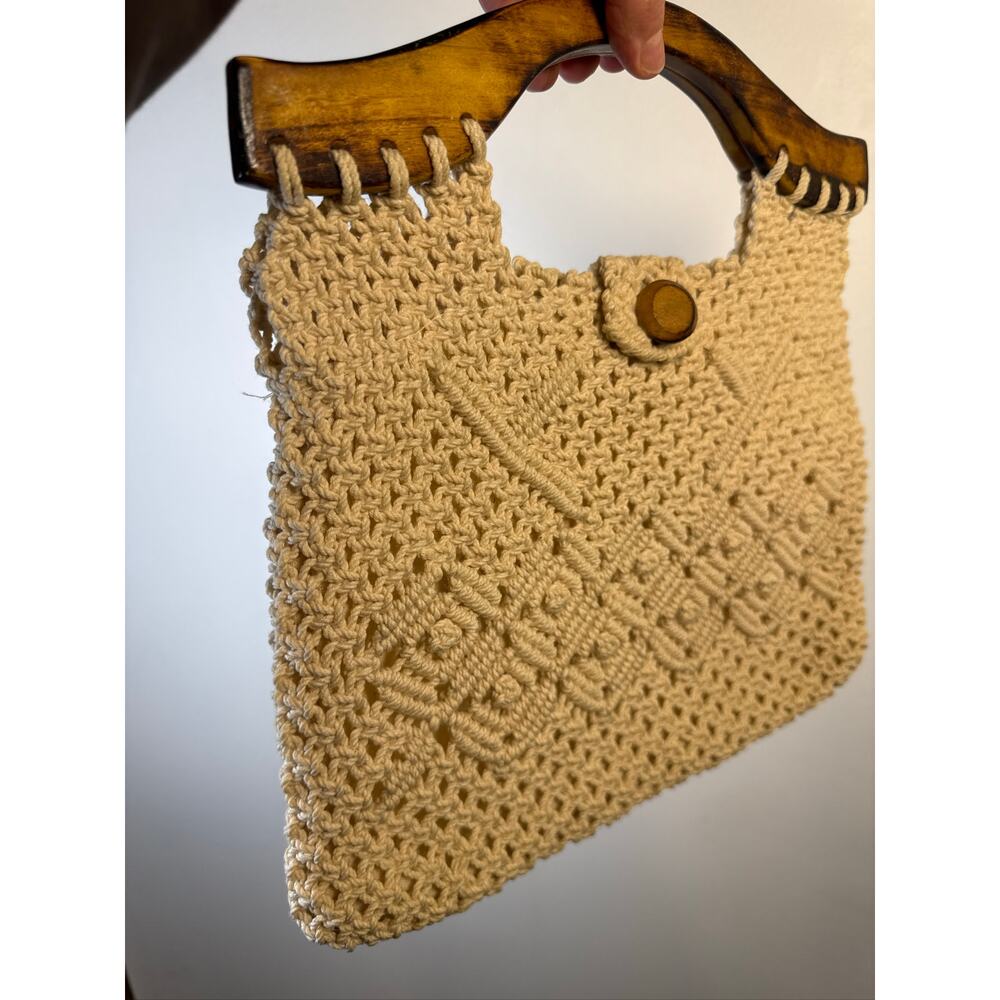 Handmade Crochet Macrame Tote Bag in Cream. OS - Picture 2 of 7